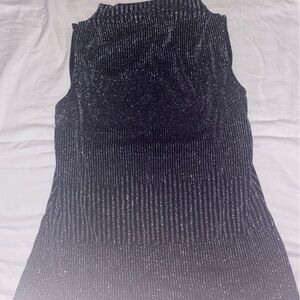 Lane Bryant Black Sparkle Ribbed Sleeveless Mock Neck Top